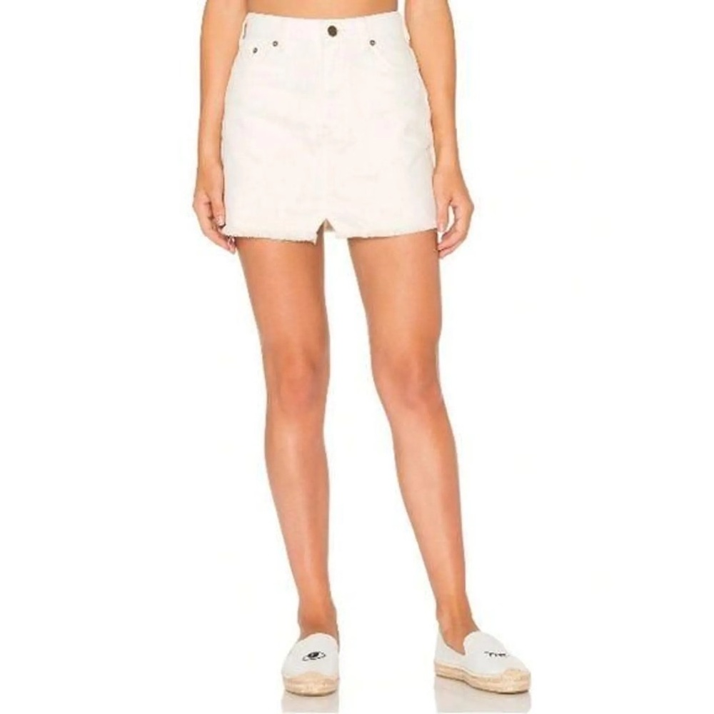 Free People Step Up Denim Mini Skirt in Ivory